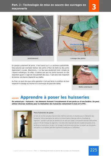 Extrait de la rubrique technologie de mise en œuvre des ouvrages en maçonnerie