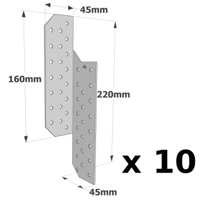 Patte de solivage DROITE - 45x220x2mm - Réf. PSD220/45/2_10