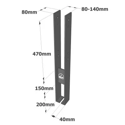 Pied de poteau réglable en largeur - à SCELLER - Réf. CMS